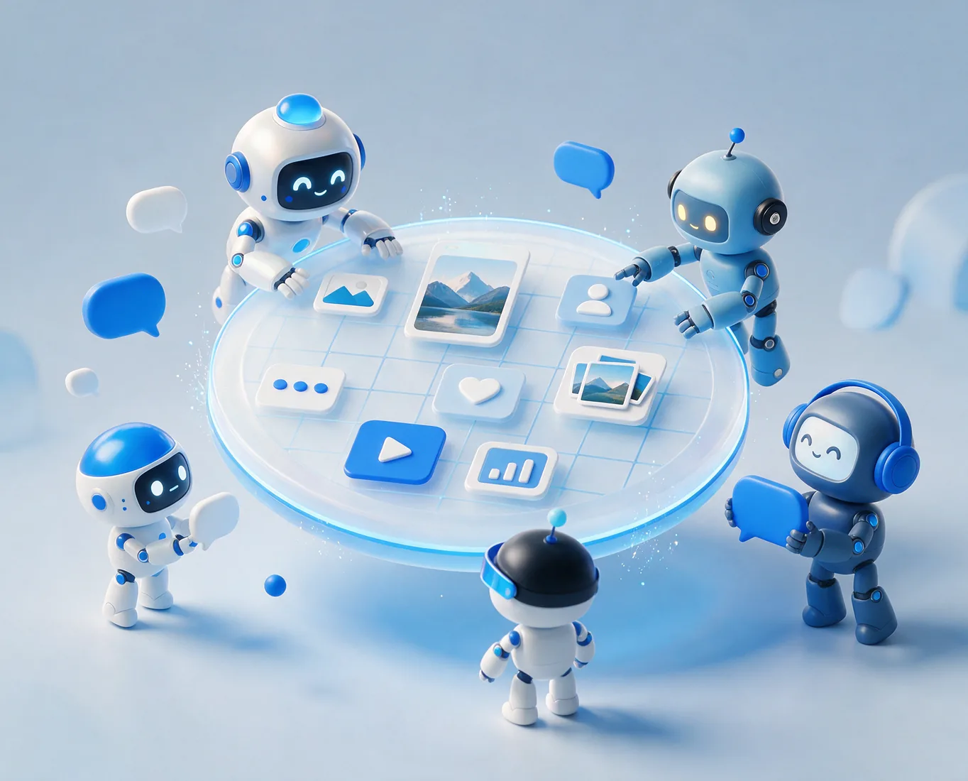 Friendly AI agents working together around one social media calendar